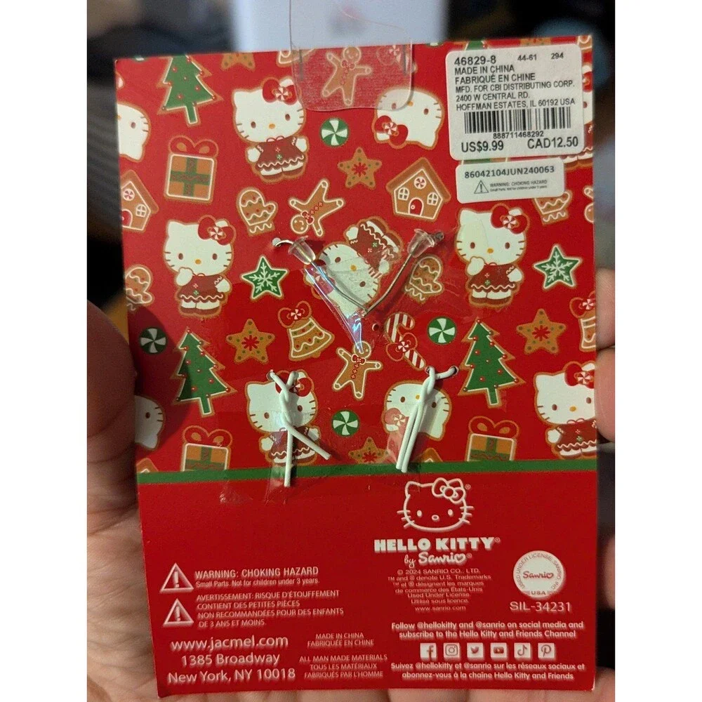 Hello Kitty Holiday Christmas Novelty Dangling Charm Earrings - Picture 3 of 3